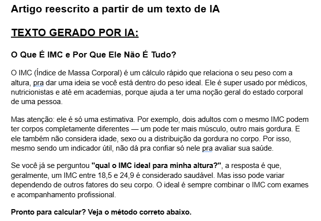 Eu vou reescrever seu texto de 1000 palavras gerado por IA com humanização e SEO