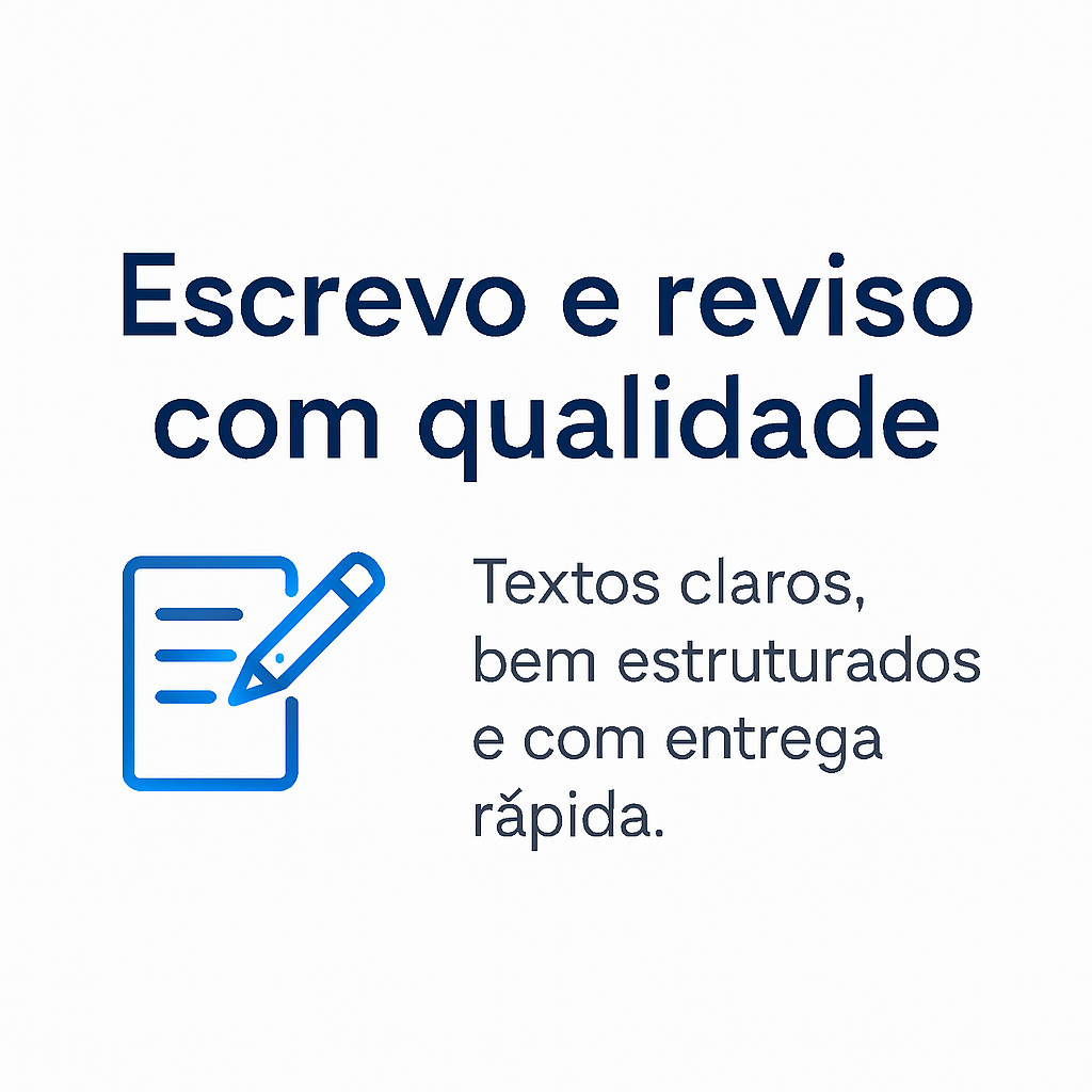 Reviso e corrijo seus textos com gramática perfeita e entrega rápida por R$25/1000 caracteres.