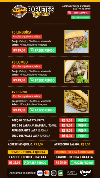 Fazer o cardápio do seu estabelecimento!