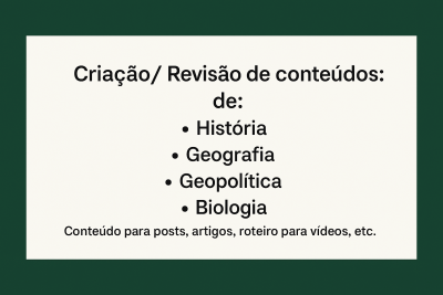 Crio artigos sobre história, geografia, biologia e geopolítica por 60 reais
