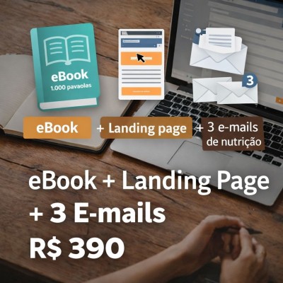 Eu vou criar eBook de 1000 palavras + landing page e fluxo de 3 e-mails por R$390